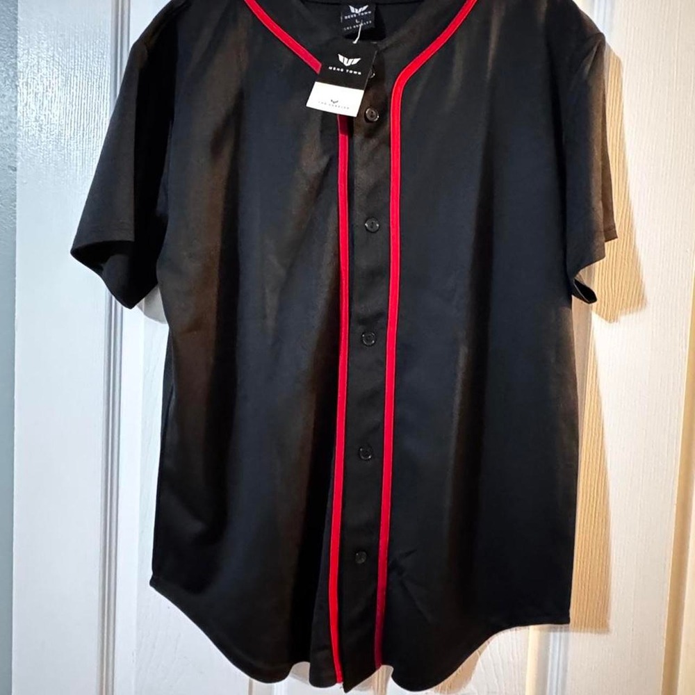 Mens Town Los Angeles Baseball Jersey Black Red Piping STS 0171 Large NWT